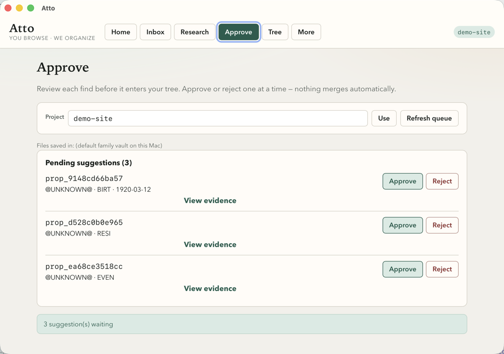 Approve — pending suggestions you accept or reject