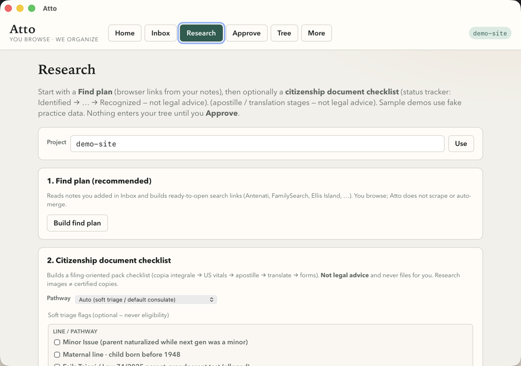 Research — citizenship checklist and sample finds